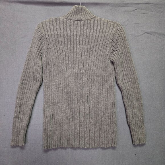 Vintage Y2K Old Navy Preppy Gray Ribbed Half-Zip Cotton Sweater Pullover - Picture 3 of 9